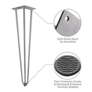 DIY 28 Inch Hairpin Legs, Set(4), 3-Rod, Raw Steel