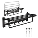 DIY Wall-Mounted 304 Stainless Steel Towel Shelf Rack w/ Hooks