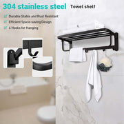 DIY Wall-Mounted 304 Stainless Steel Towel Shelf Rack w/ Hooks