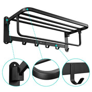 DIY Wall-Mounted 304 Stainless Steel Towel Shelf Rack w/ Hooks