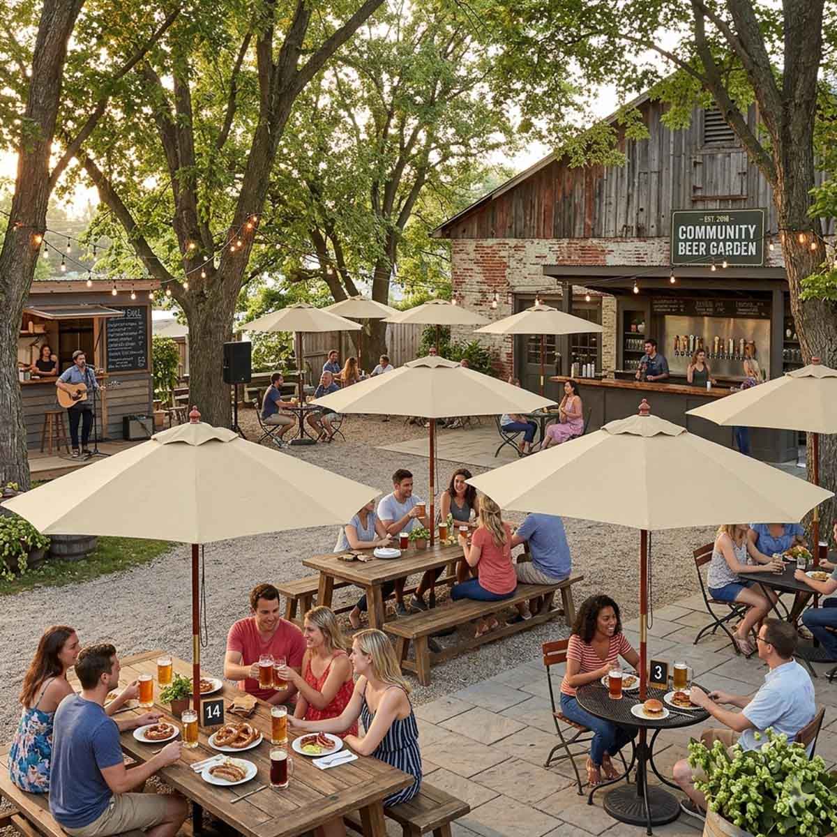 DIY 7 Foot Wooden Patio Umbrella 6-Rib for Restaurants, Beer Gardens