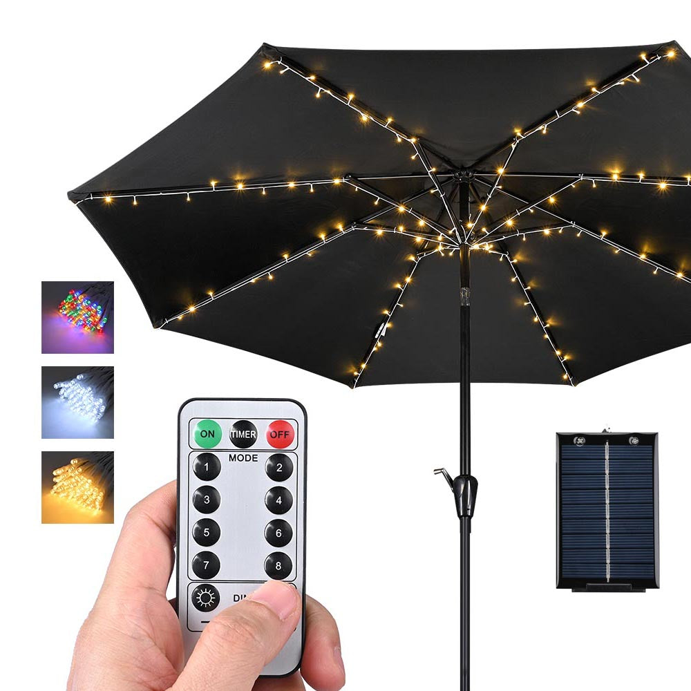 best string lights for patio umbrella DIY Outdoor Umbrella Lights Solar Day Night Sensor 9-10ft 8-Rib