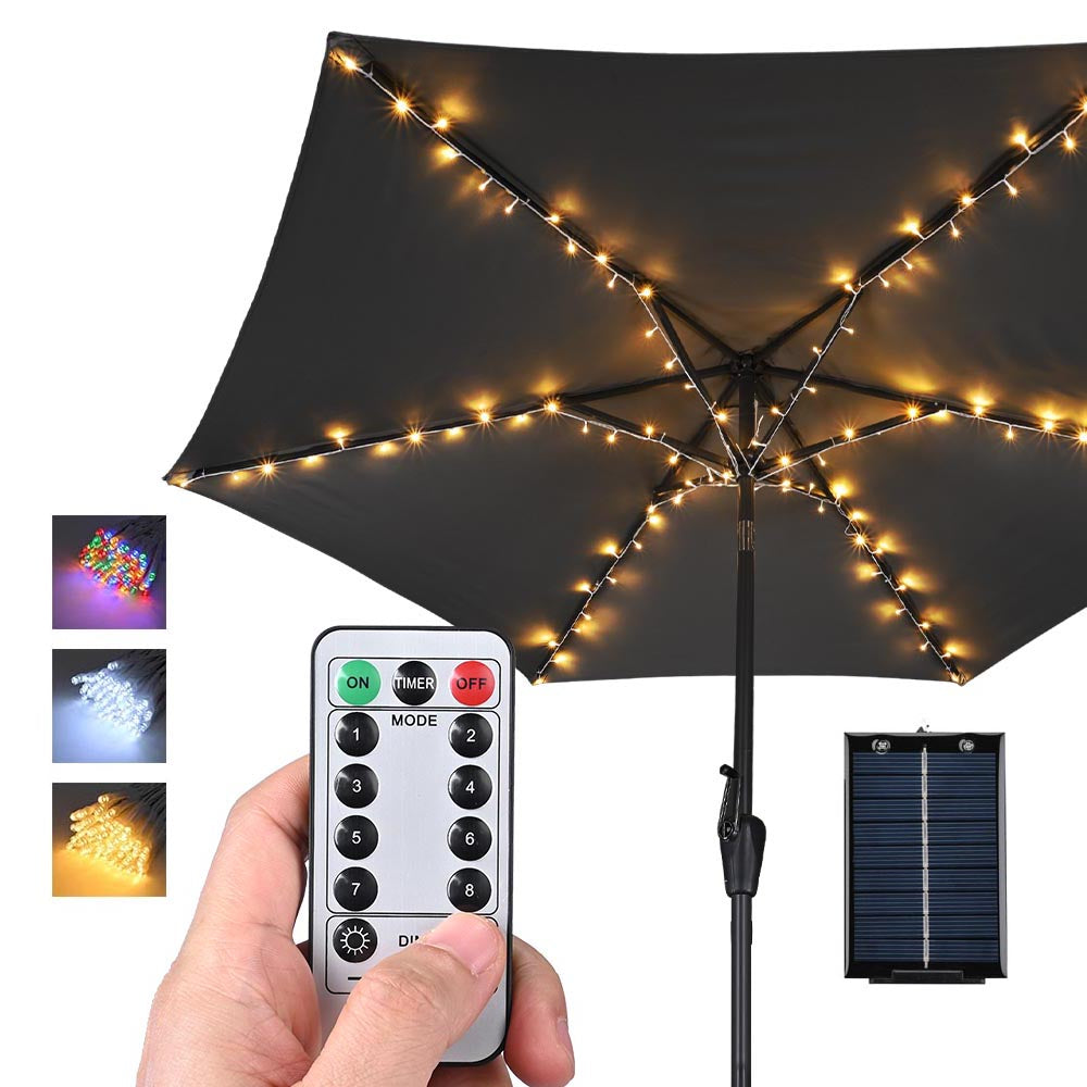 7 patio umbrella with solar led lights DIY Outdoor Umbrella Lights Solar Day Night Sensor 7-9ft 6-Rib