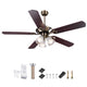 DIY Living Room 51" Bronze Ceiling Fan with 3-Light & Remote Control