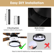 DIY Living Room 52" Ceiling Fan with 3-Light & Remote Control