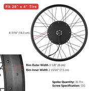 26 Inch 48v 1000w E-Bike Hub Motor Fat Tire Conversion Kit Front