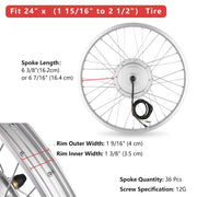 DIY 24 Inch 36v 750w E-Bike Hub Motor Conversion Kit Front