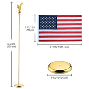 DIY Set(2) 6ft Indoor Flag Poles with Stand (Ball Eagle Optional)