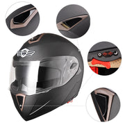 Full Face Dual Visors DOT Flip Up Motor Helmet Matte Black M L XL