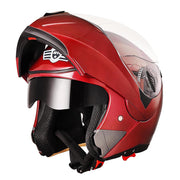 AHR Full Face Helmet with Dual Visors DOT Flip Up Red