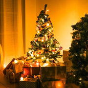 DIY 4 feet Faux Christmas Tree with Ribbon Metal Stand