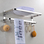 DIY Wall-Mounted 304 Stainless Steel Towel Shelf Rack w/ Hooks