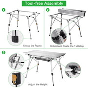 DIY Foldable Camping Table Lightweight 35"x20"x(17" to 26")