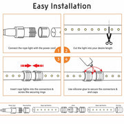 DIY 50ft Waterproof LED Rope Light with Power Cord Connector