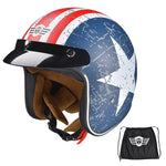 DOT Open Face Motorcycle Helmet American Flag with Visor