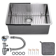 DIY 25" Undermount Single Stainless Kitchen Sink with Drain Basin Rack