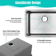 DIY 25" Undermount Single Stainless Kitchen Sink with Drain Basin Rack