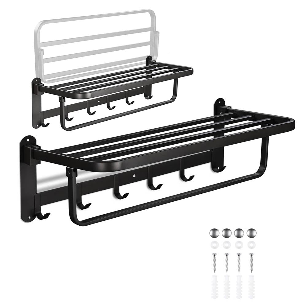 Wall-Mounted 304 Stainless Steel Towel Shelf Rack w/ Hooks | The DIY Outlet