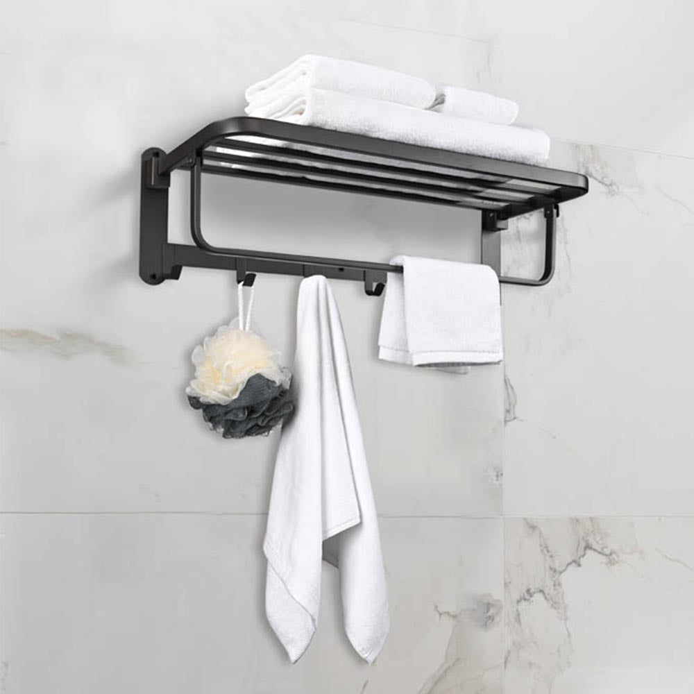 Wall-Mounted 304 Stainless Steel Towel Shelf Rack w/ Hooks – The DIY Outlet