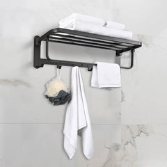 Wall-Mounted 304 Stainless Steel Towel Shelf Rack w/ Hooks