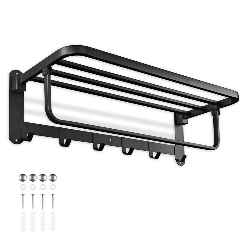 Wall-Mounted 304 Stainless Steel Towel Shelf Rack w/ Hooks