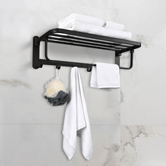 Wall-Mounted 304 Stainless Steel Towel Shelf Rack w/ Hooks