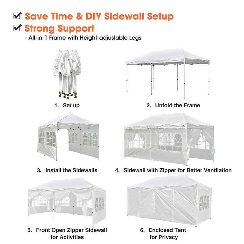 10x20ft Easy Pop Up Canopy 4-Sidewall Party Tent Shelter