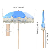 6 Foot Palm Springs Wooden Patio Umbrella Tilt Blue Lagoon