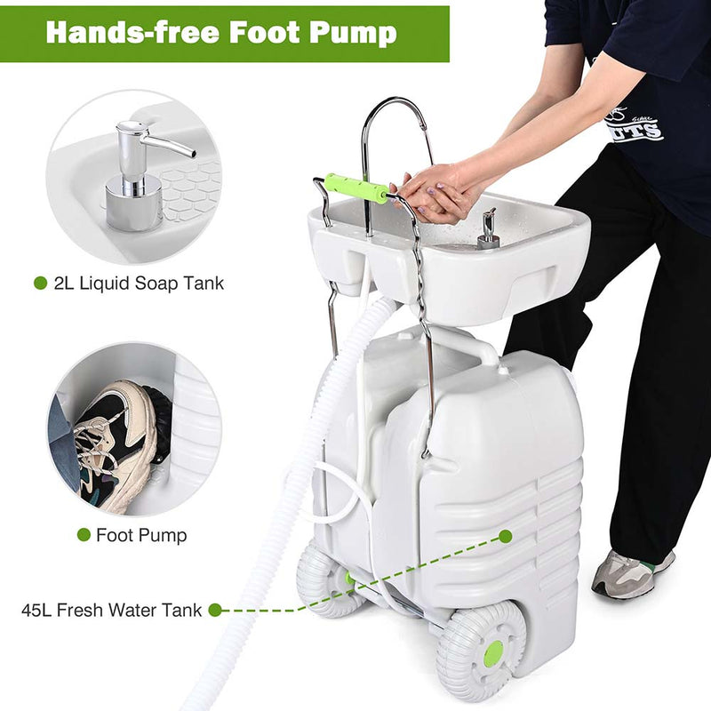 Rolling Portable Sink Hand Wash Station Foot Pump 12Gal