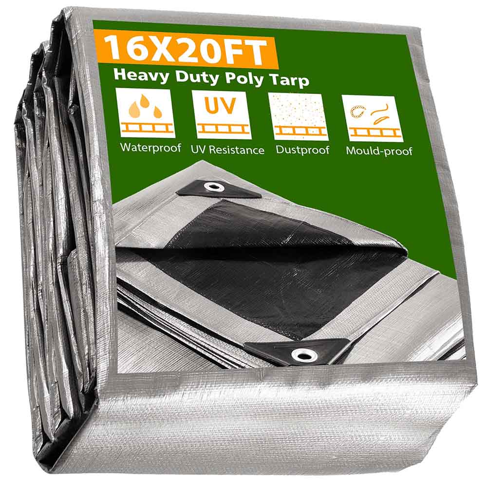 tarp rot DIY 16x20 ft Heavy-Duty Tarp Shelter Cover Tarpaulin, Silver