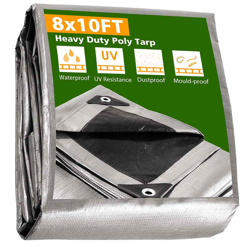tarp 8x10 DIY 8x10 ft Heavy-Duty Tarp Shelter Cover Tarpaulin, Silver