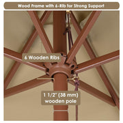 DIY 7 Foot Wooden Patio Umbrella 6-Rib for Restaurants, Beer Gardens