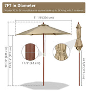 DIY 7 Foot Wooden Patio Umbrella 6-Rib for Restaurants, Beer Gardens