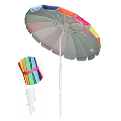 7 ft Colorful Beach Umbrella Tilt & Built-in Sand Anchor