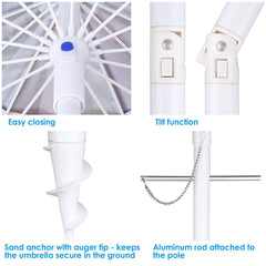 7 ft Colorful Beach Umbrella Tilt & Built-in Sand Anchor