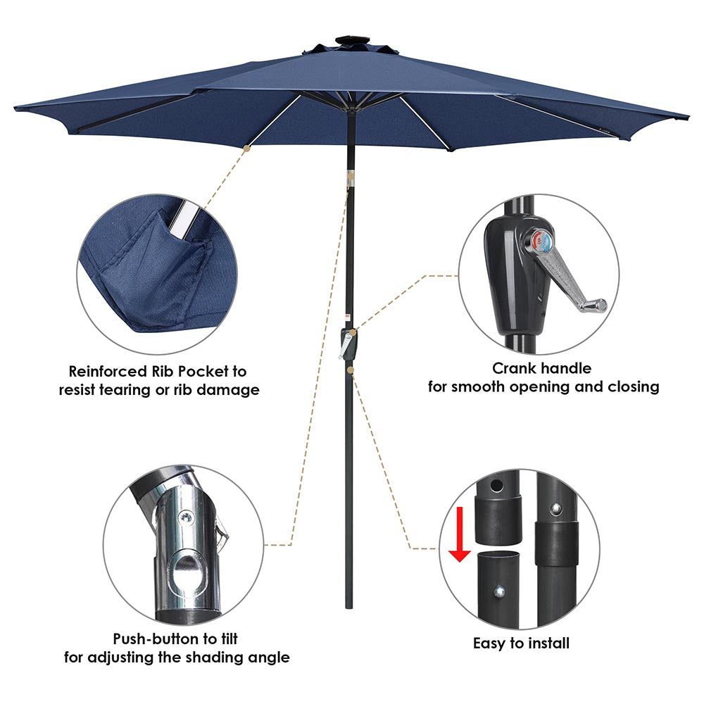 install patio umbrella DIY 10 ft Patio Umbrella with Lights Solar Umbrella Tilt 8-Rib