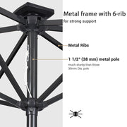 DIY 10x6.5ft Rectangular Patio Umbrella Tilt Solar Table Umbrella 6-Rib