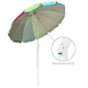 6 ft 12-Rib Rainbow Beach Umbrella Tilt & Built-in Sand Anchor