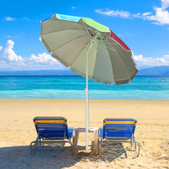 6 ft 12-Rib Rainbow Beach Umbrella Tilt & Built-in Sand Anchor