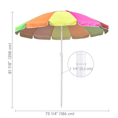 7 ft 12-Rib Rainbow Beach Umbrella Tilt & Built-in Sand Anchor