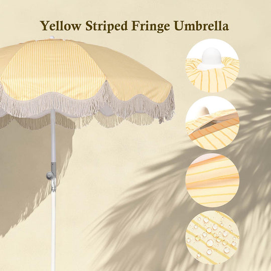 DIY 6 ft 8-Rib Beach Umbrella with Fringe and Anchor