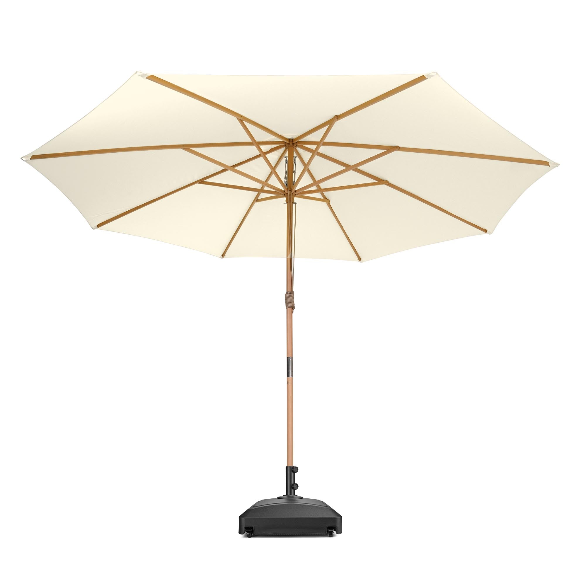 cream colored umbrellas patio DIY 13 Foot Wooden Outdoor Umbrella and Rolling Base