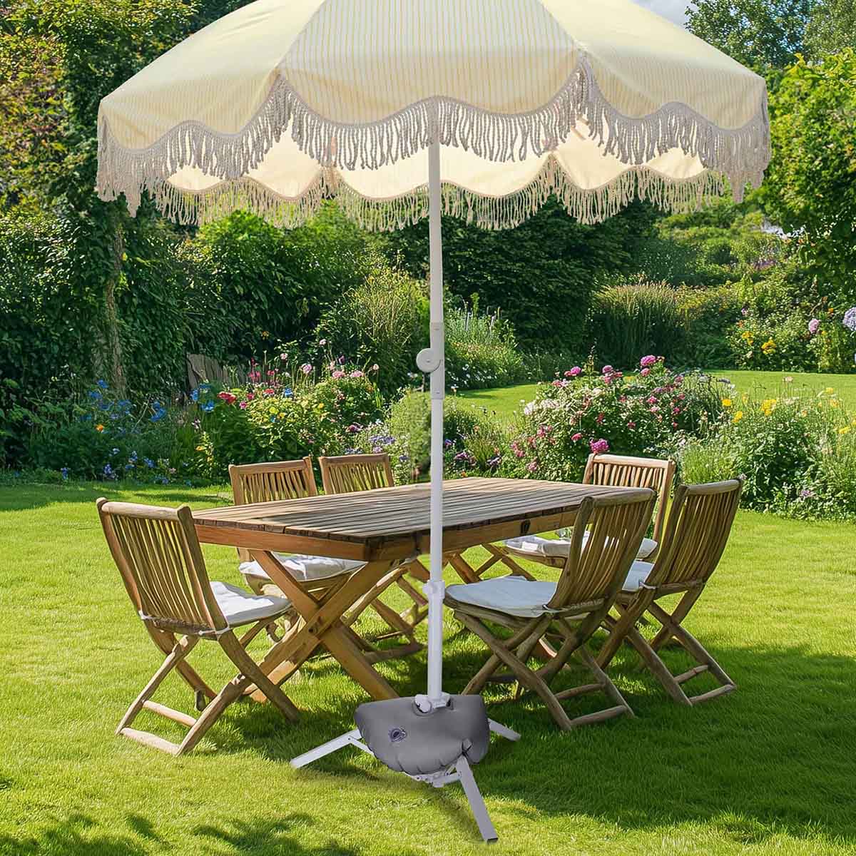 convert beach umbrella to patio stand DIY 6ft Beach Umbrella with Fringe and Portable Stand Base