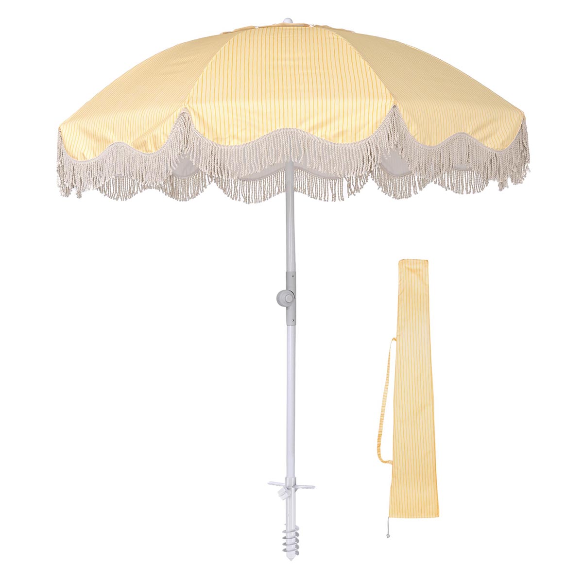 6ft half patio umbrella DIY 6 ft 8-Rib Fringe Beach Umbrella Tilt with Sand Auger Anchor