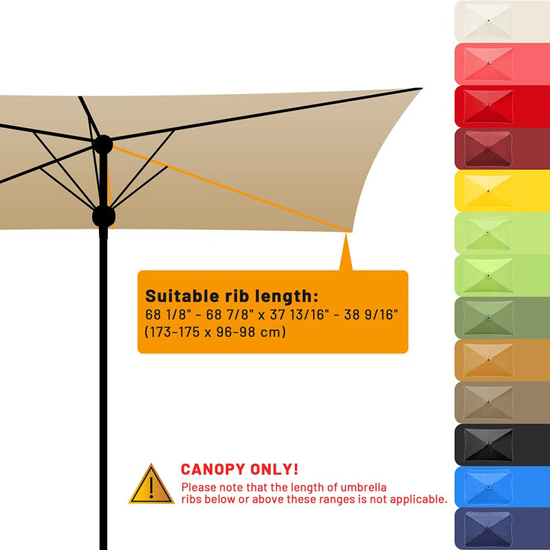 Replacement Umbrella Canopy for Rectangular Patio Umbrellas 10x6.5ft