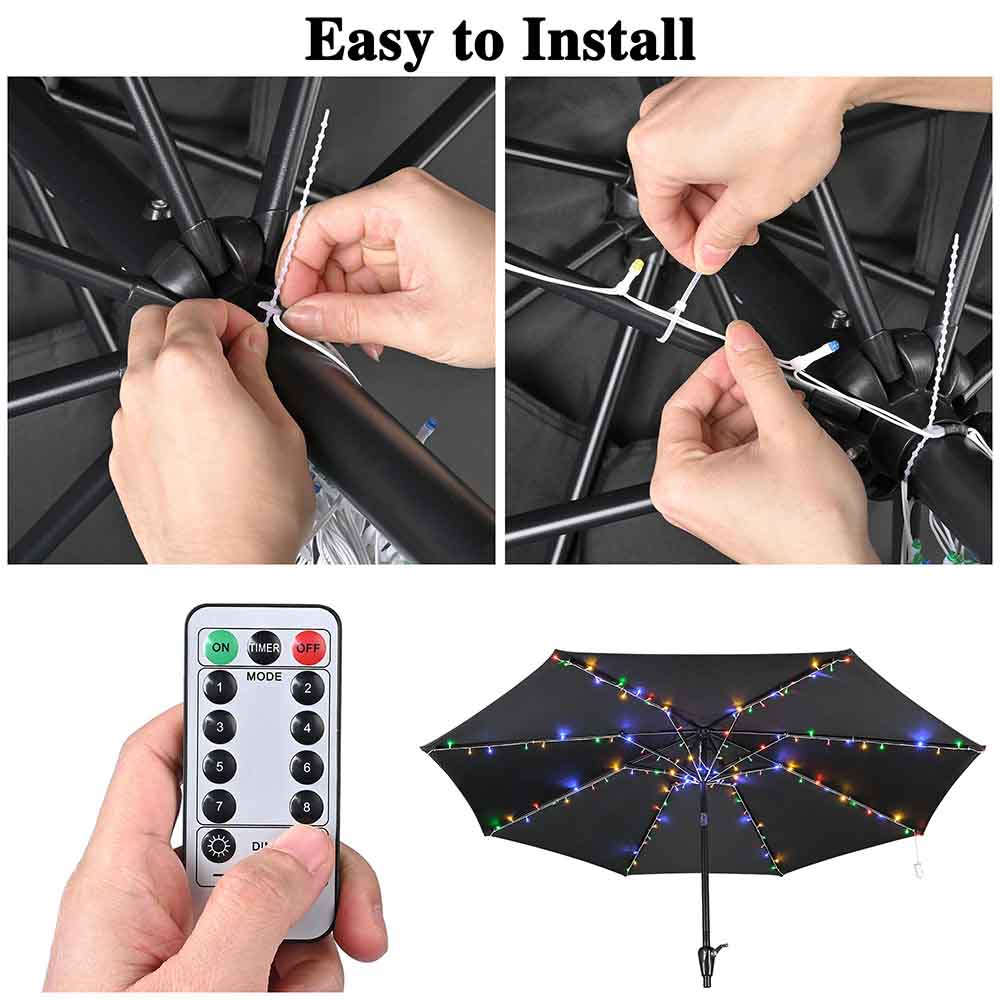 diy umbrella lights patio DIY Outdoor Umbrella Lights Battery Operated 9-10ft 8-Rib