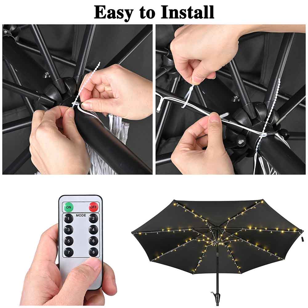 diy solar lights patio umbrella DIY Outdoor Umbrella Lights Solar Day Night Sensor 9-10ft 8-Rib