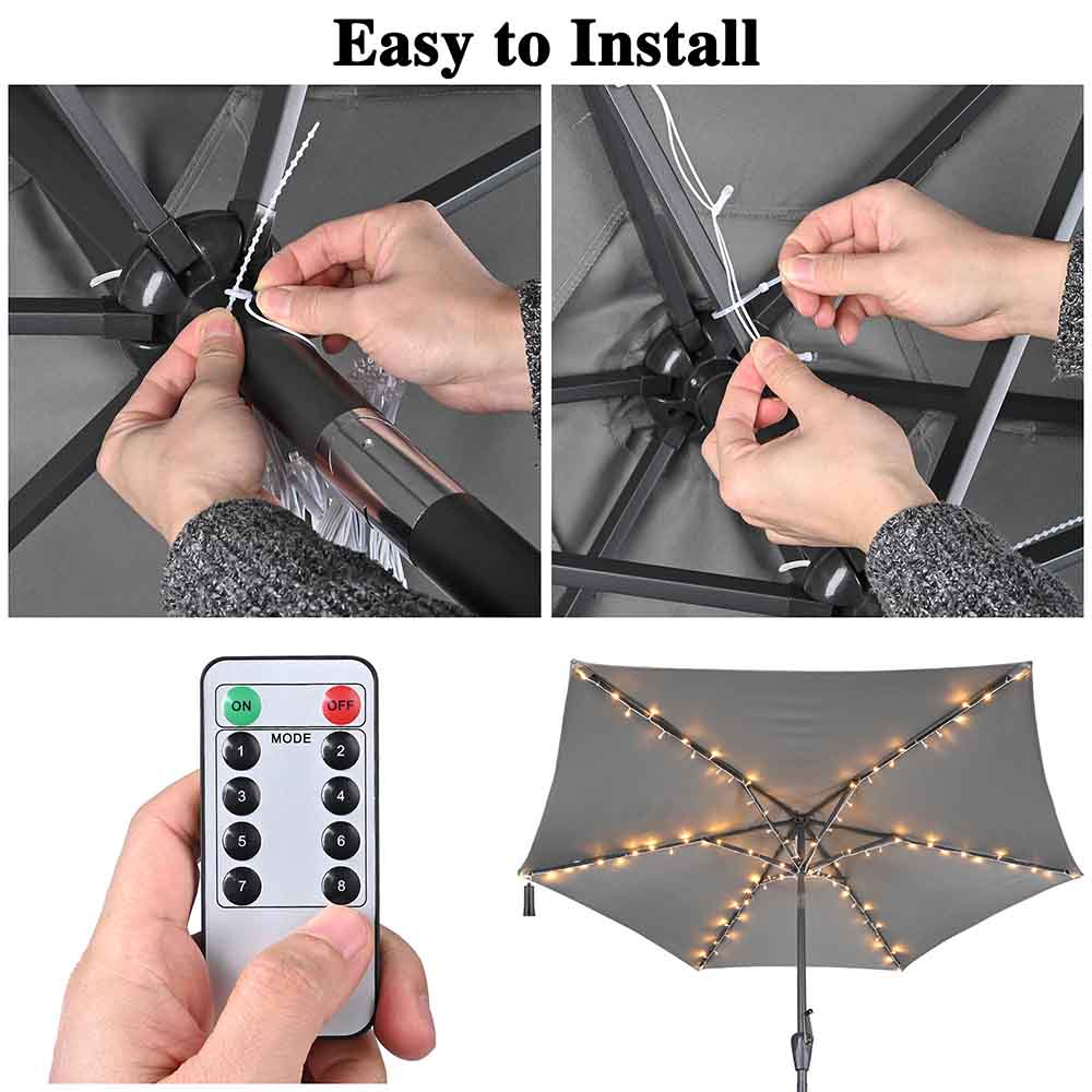 diy lights for patio umbrella DIY Outdoor Umbrella Lights Solar Day Night Sensor 7-9ft 6-Rib