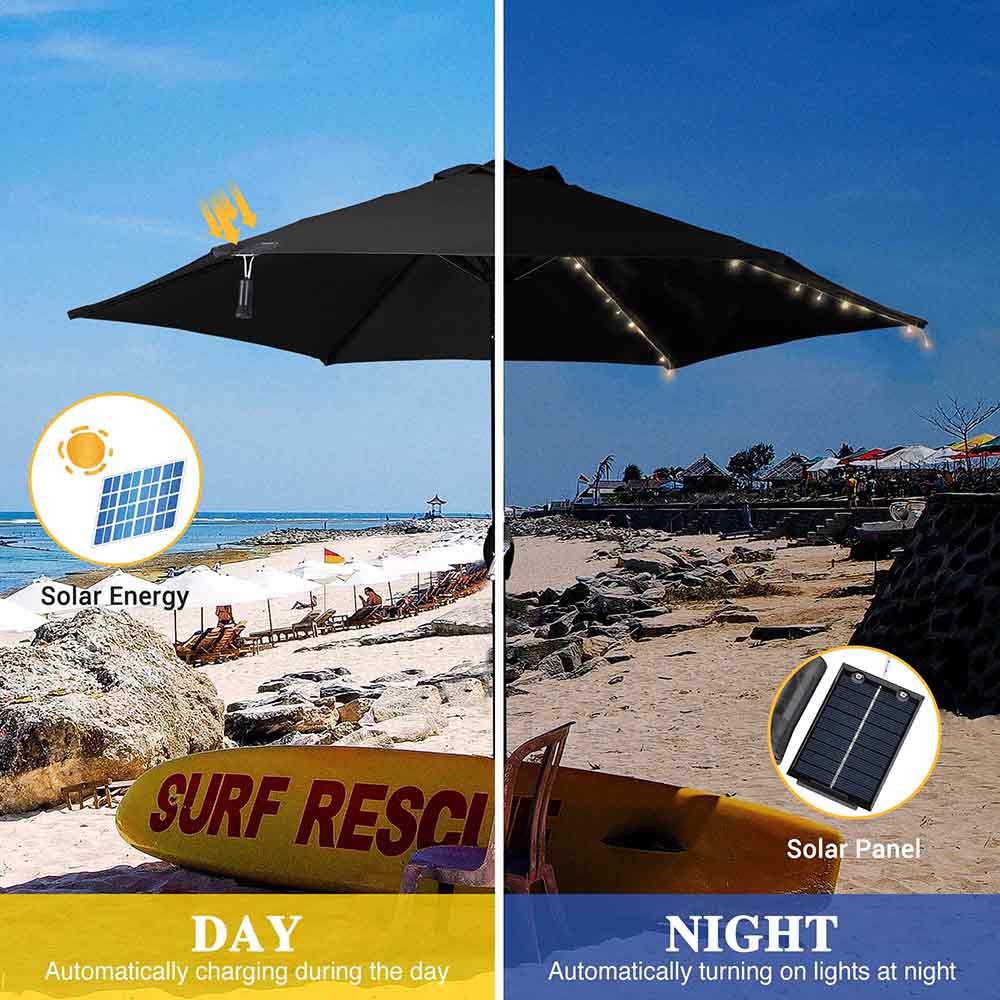 7.5 patio umbrella with solar lights DIY Outdoor Umbrella Lights Solar Day Night Sensor 7-9ft 6-Rib