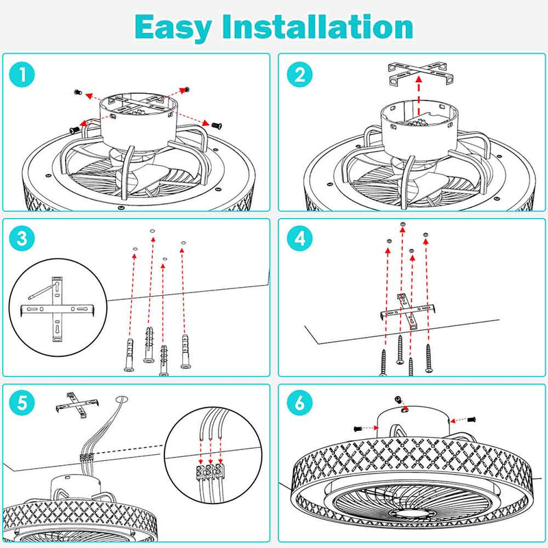 DIY Bedroom Ceiling Fan with Light Remote & App Control, 20"